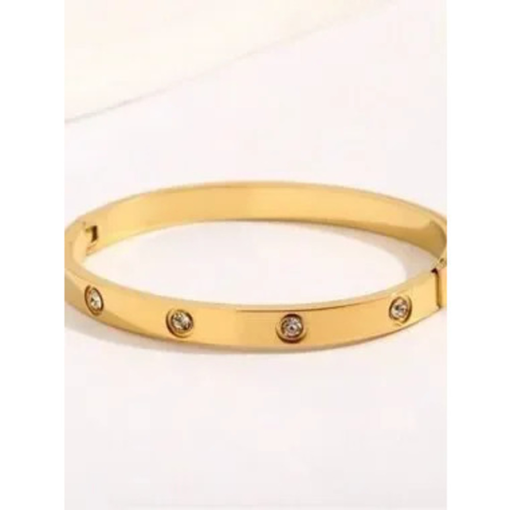 Gold Stainless Steel Crystal Bangle Bracelet Gift Dainty - Picture 2 of 3